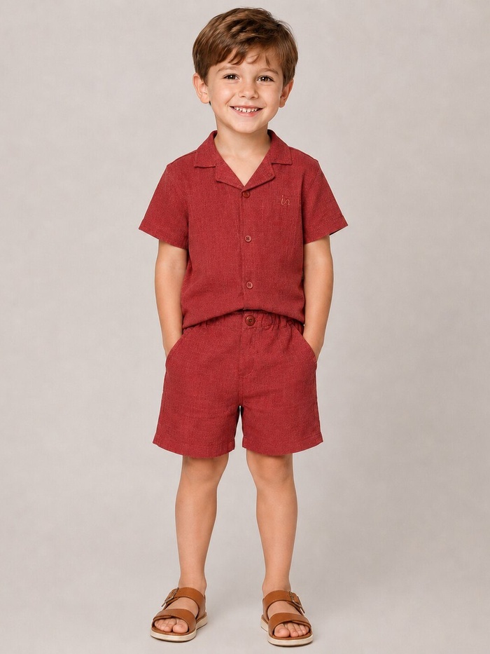Red Short Set - Boy (Button Shirt)
