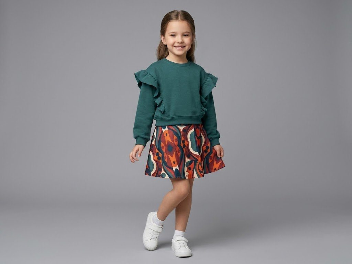 Teal Set - Girl (Abstract Skirt)