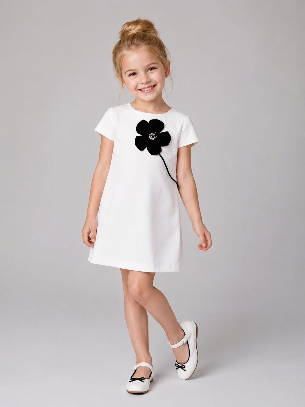 White Flower Dress - Girl (Black Flower)-08