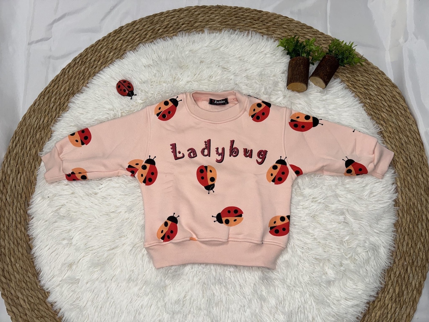 Ladybug Sweatshirt Light Pink - Girl (All Over Ladybug Print)