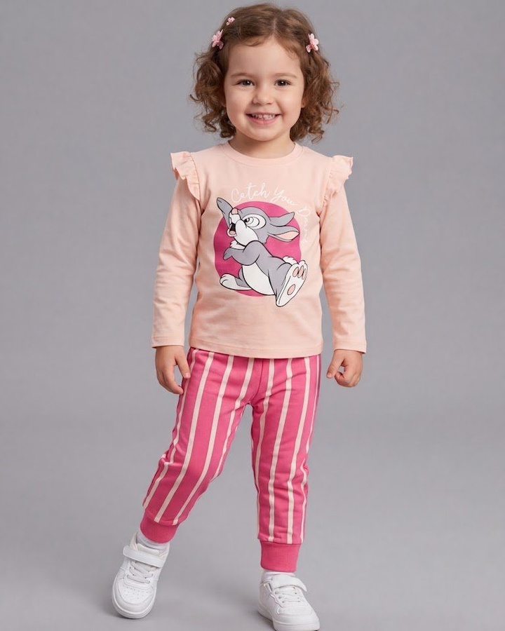 Bunny Pink Set - Girl (Striped Pants)