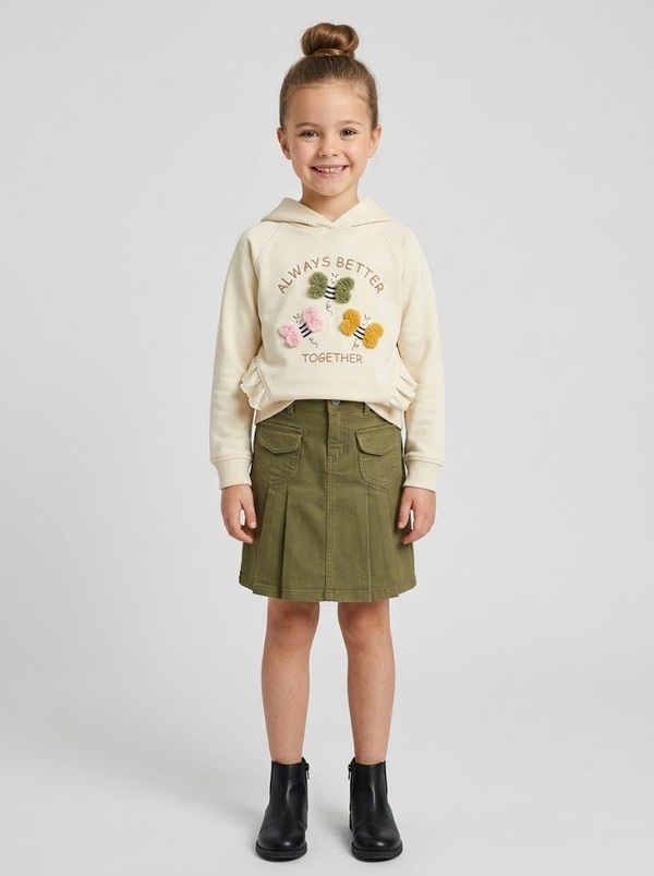 Better Together Bee Hoodie Set Beige - Girl (Olive Green Skirt)