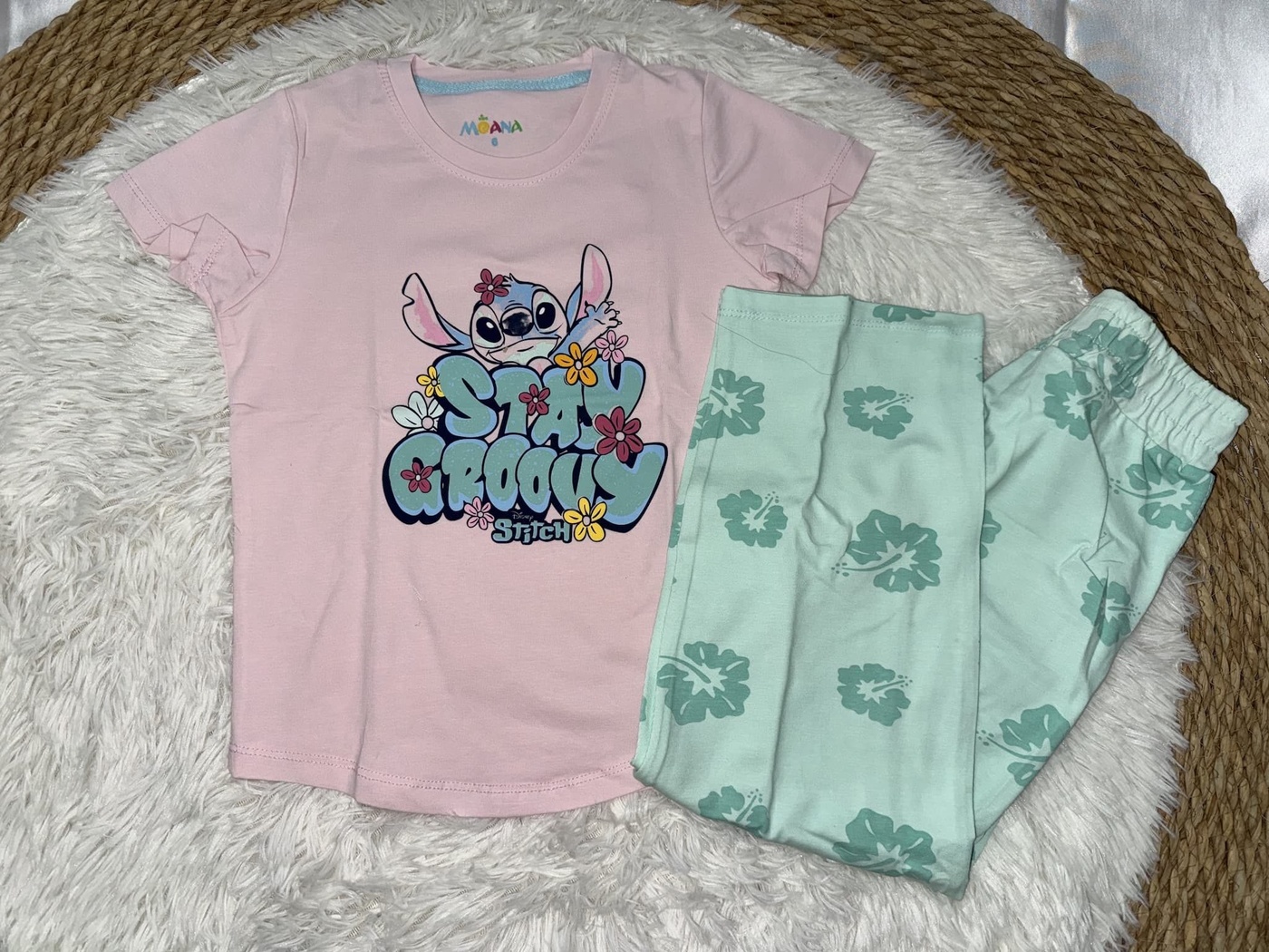 Stitch Pink Pants Set - Girl (Green Pants)-10