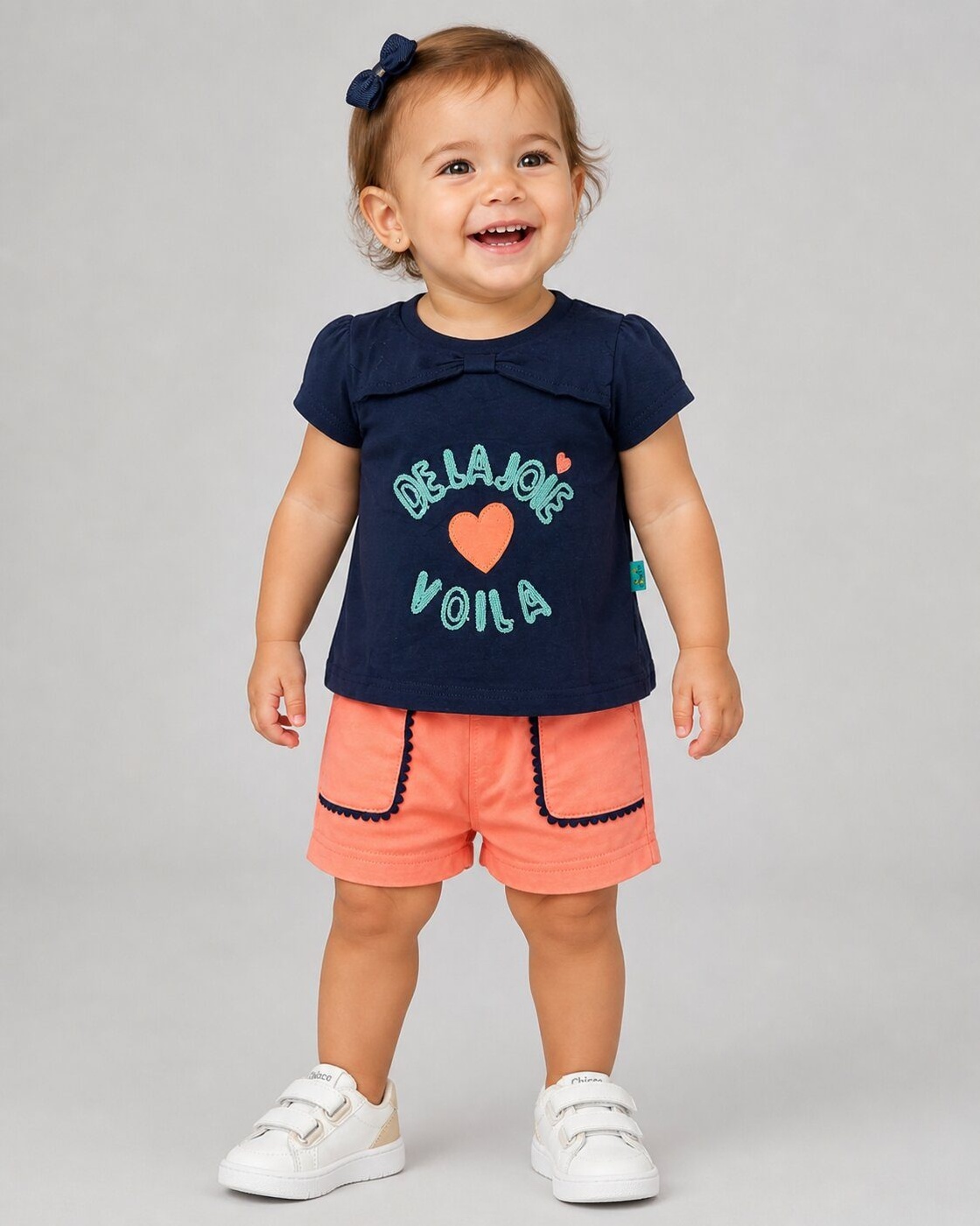 Voila Navy Shorts Set - Girl (Heart Graphic)-24M