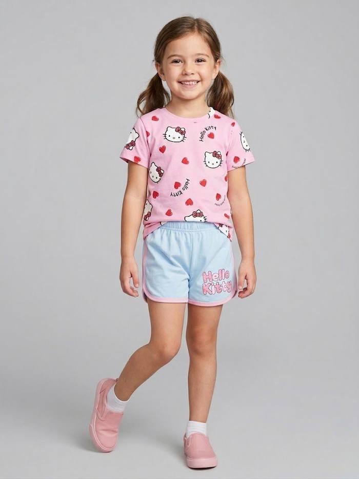 Hello Kitty Pink Set - Girl (Blue Shorts)