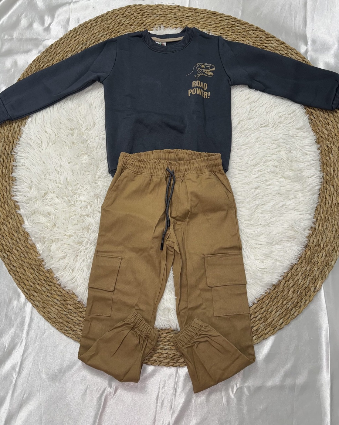 T-Rex Predator Set Dark Grey - Boy (Brown Cargo Pants)