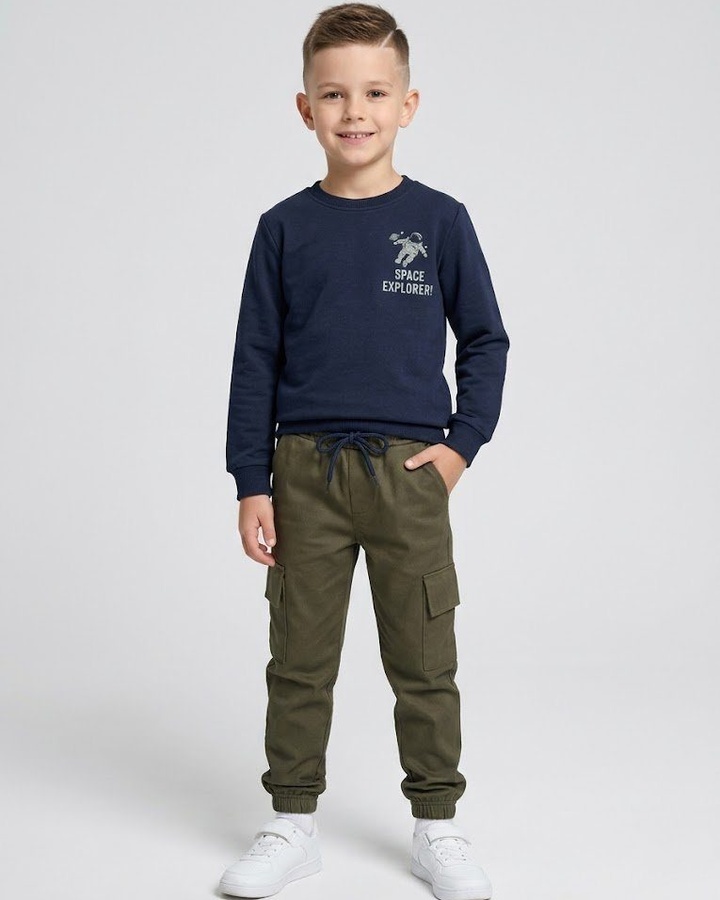 Space Explorer Set Navy - Boy (Olive Green Cargo Pants)