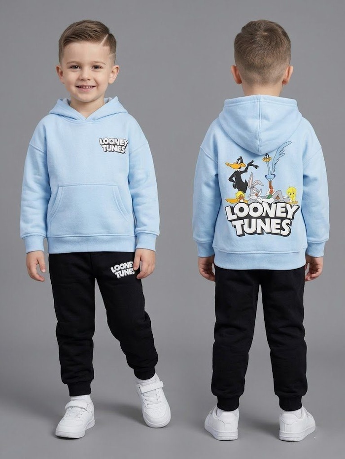 Looney Tunes Sky Blue Hoodie Set - Boy (Black Joggers)