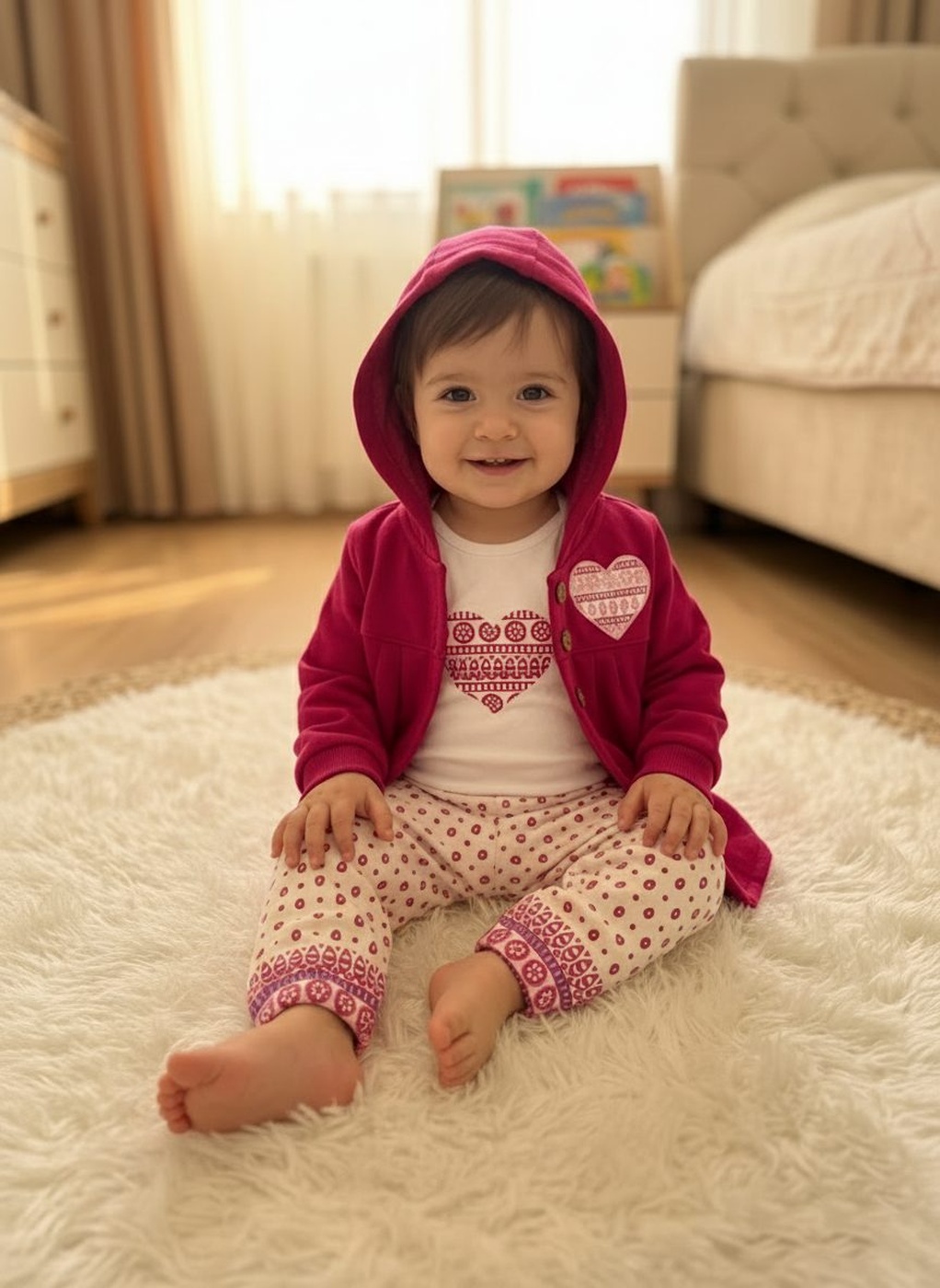 Pink Heart 3-Piece Set - Baby Girl (Heart Print Onesie)