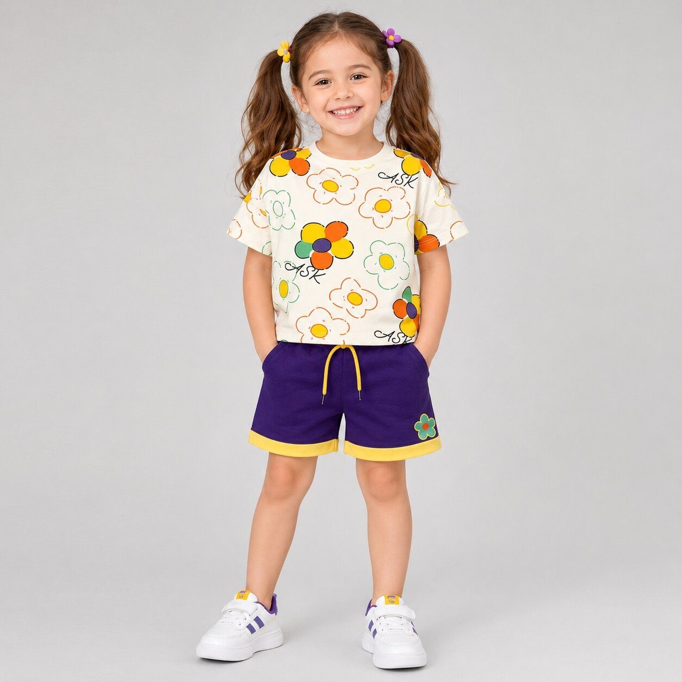 Floral White Shorts Set - Girl (Floral Top)-06