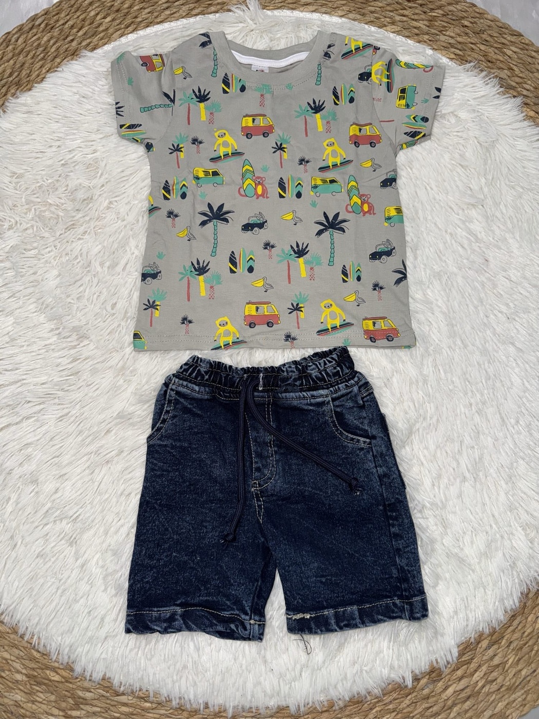 Travel Gray Shorts Set - Boy (Travel Motif Top)-24M
