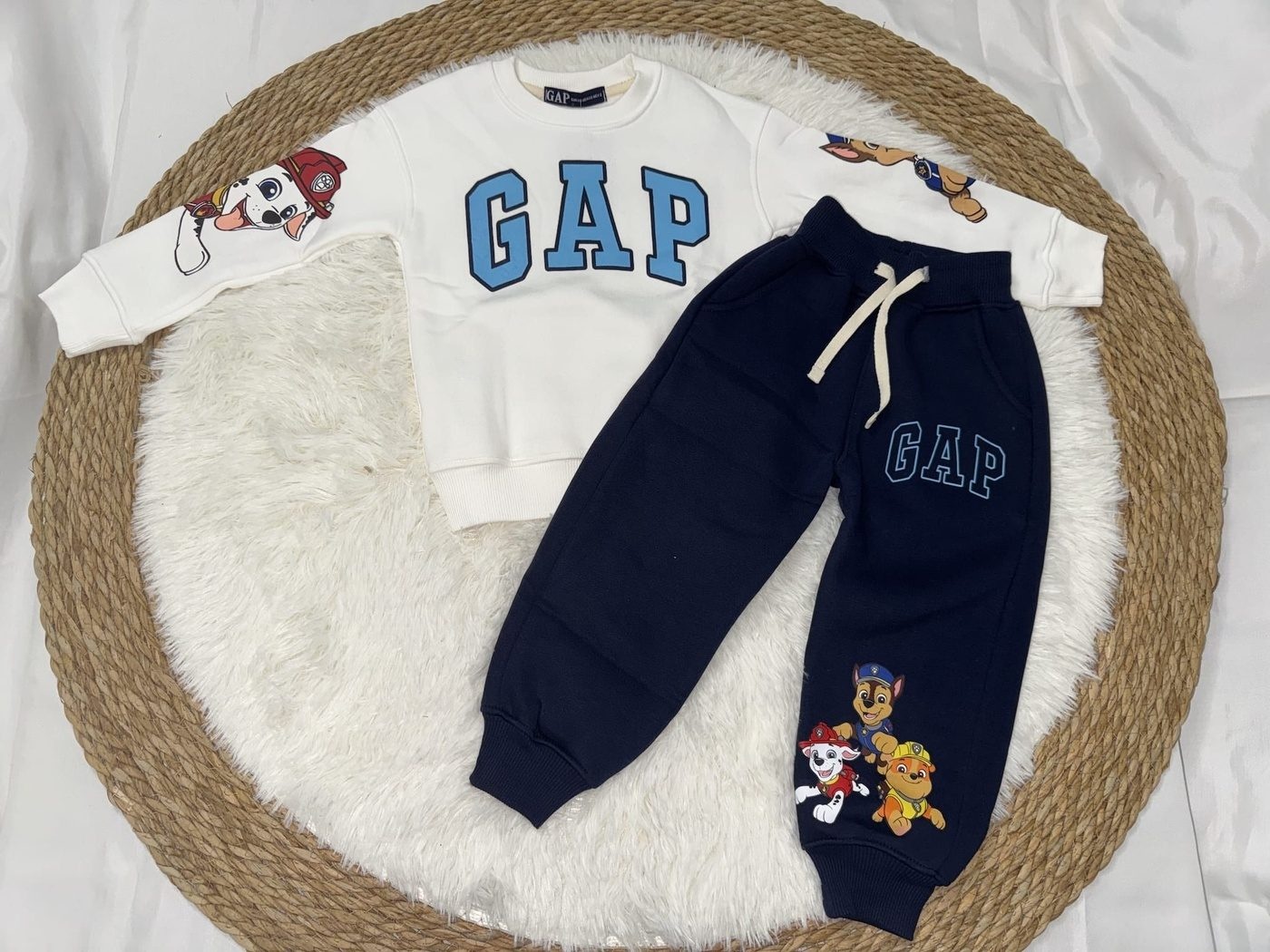 Paw Patrol Set White & Navy - For Boys (Chase & Marshall Side Print)