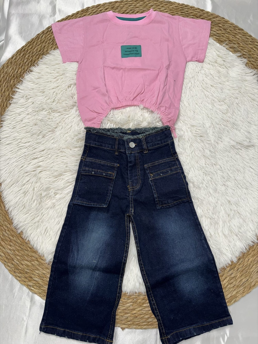 Pink Wide-Leg Jeans Set - Girl (Side Bows)-08