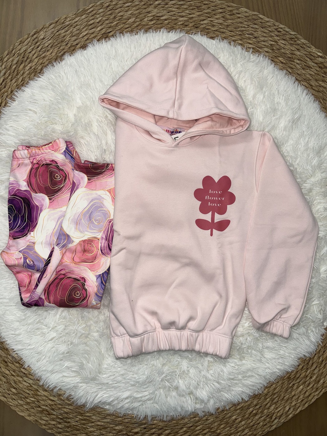 Love Flower Pink Set - Girl (Rose Pattern Pants)
