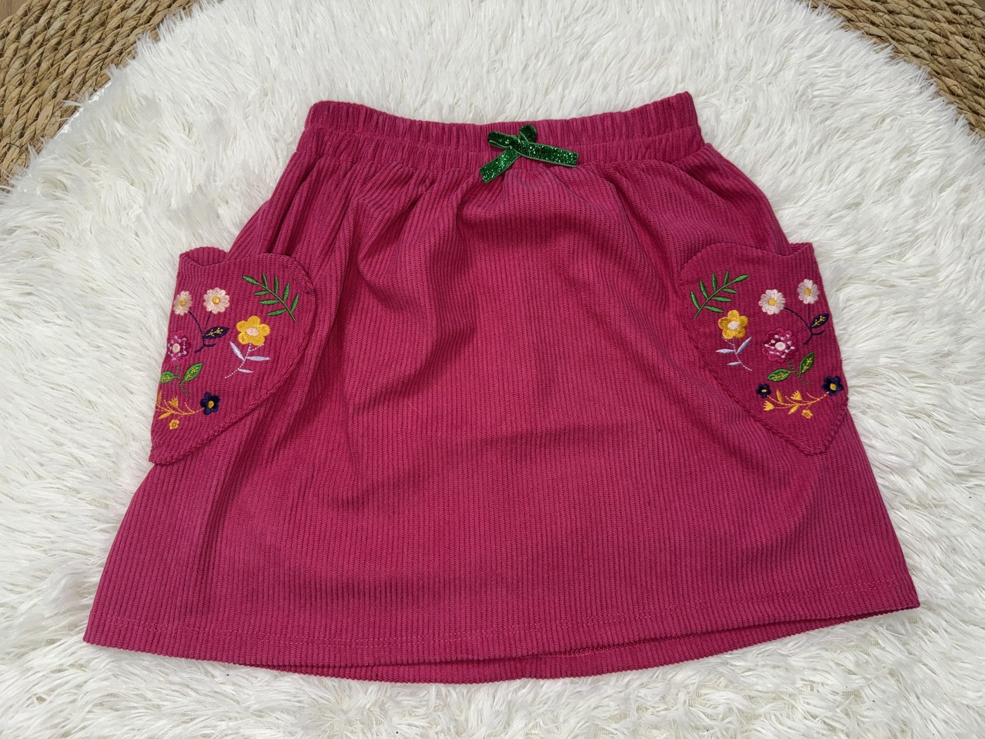 Floral Pocket Set Cream & Fuchsia - Girl (Embroidered Pockets)