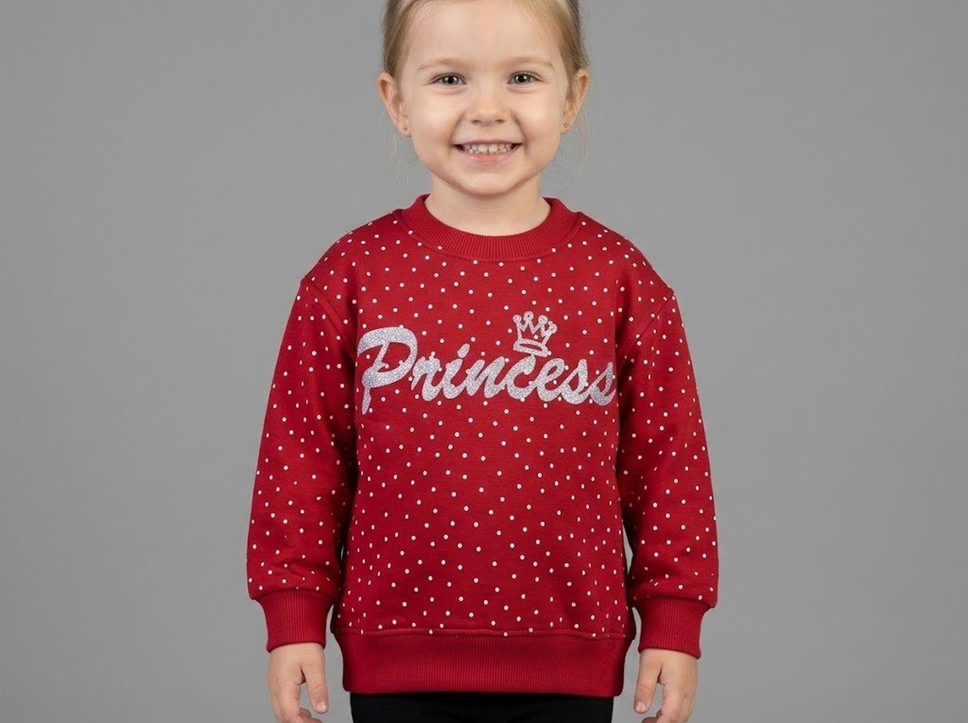 Princess Polka Dot Sweatshirt Red - Girl (Silver Glitter Text)
