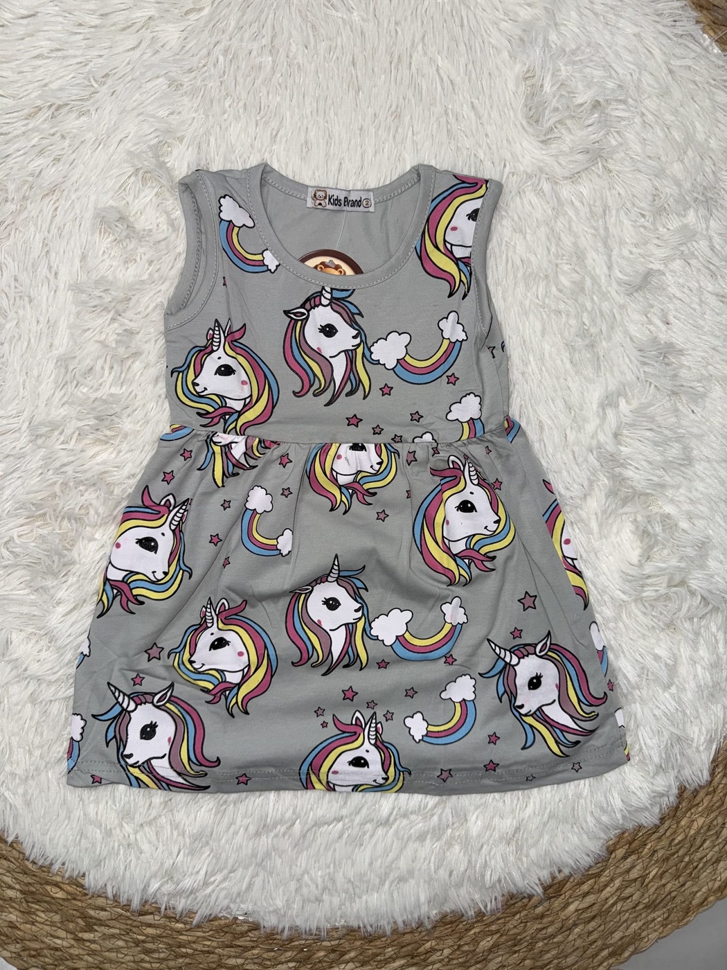 Brand Unicorn Gray Dress - Girl (Allover Unicorns)-10