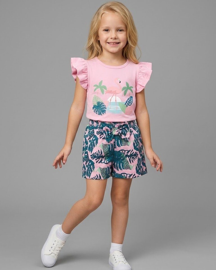 Flamingo Pink Set - Girl (Ruffle Sleeves)