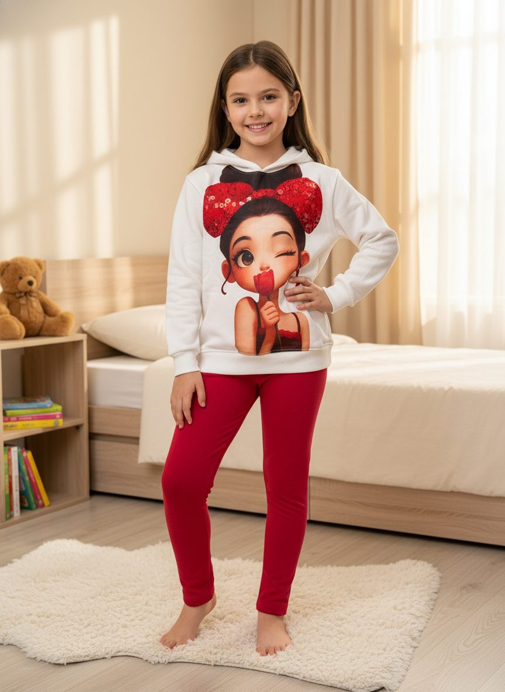 Minnie Doll White Hoodie - Girl (Holding Rose)