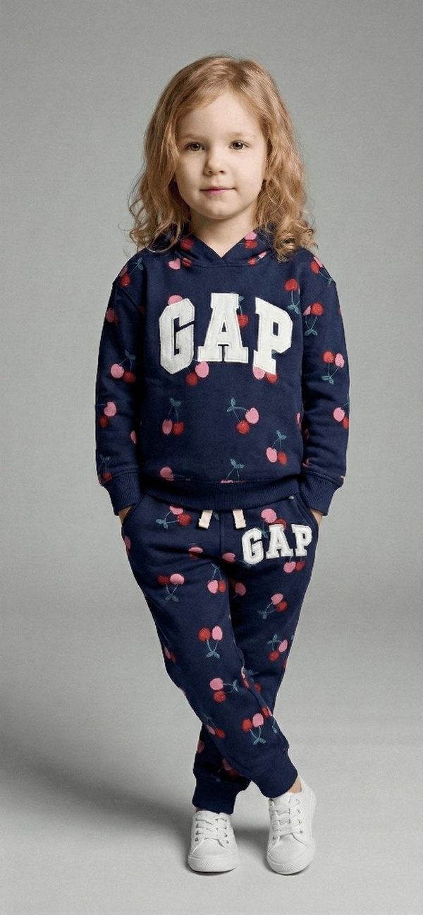 Cherry Pattern Hoodie Set Navy - For Girls (All-over Print)