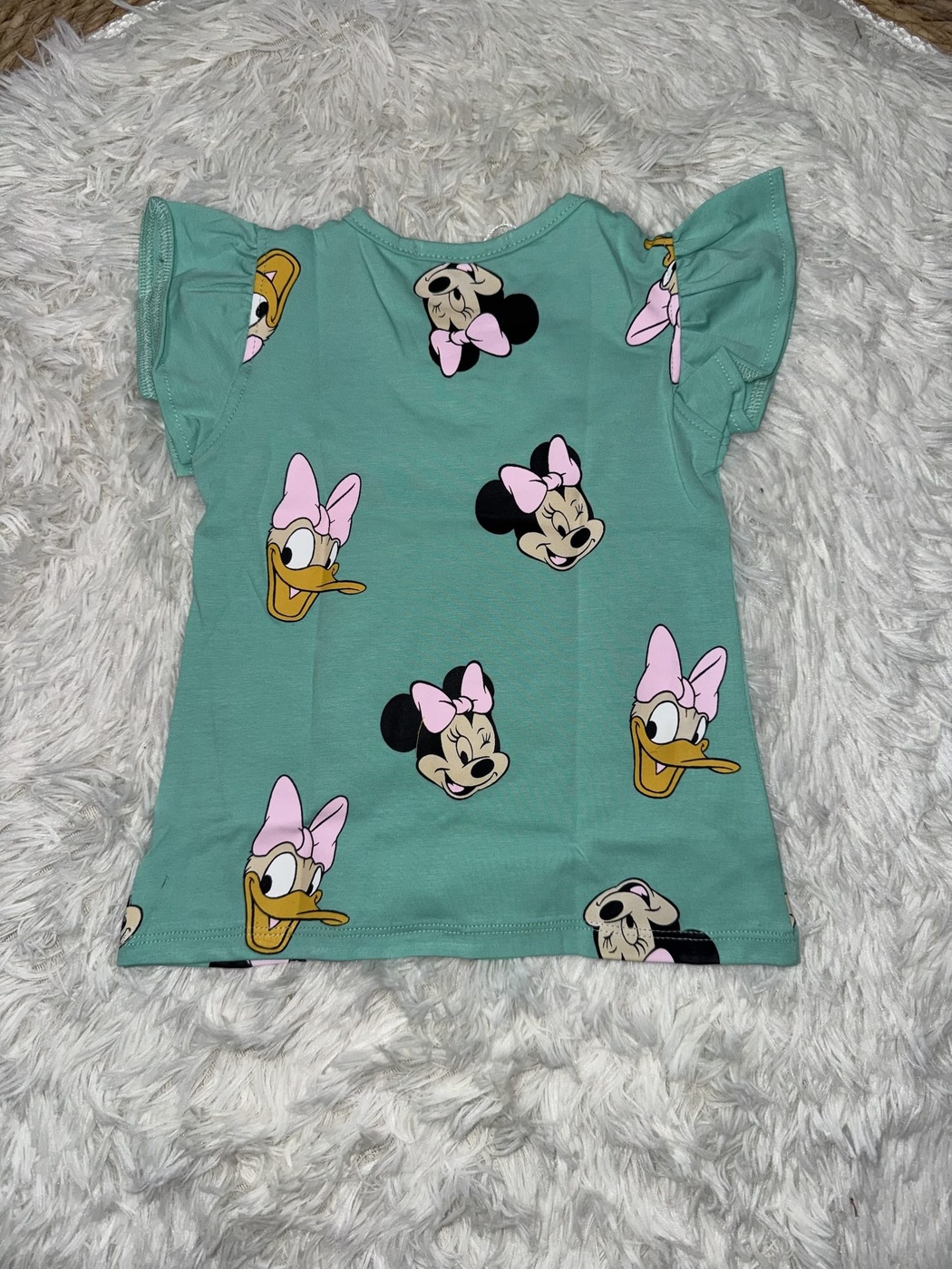 Minnie & Daisy Teal Ruffle Sleeve Tee - Girl (Allover Characters)-08