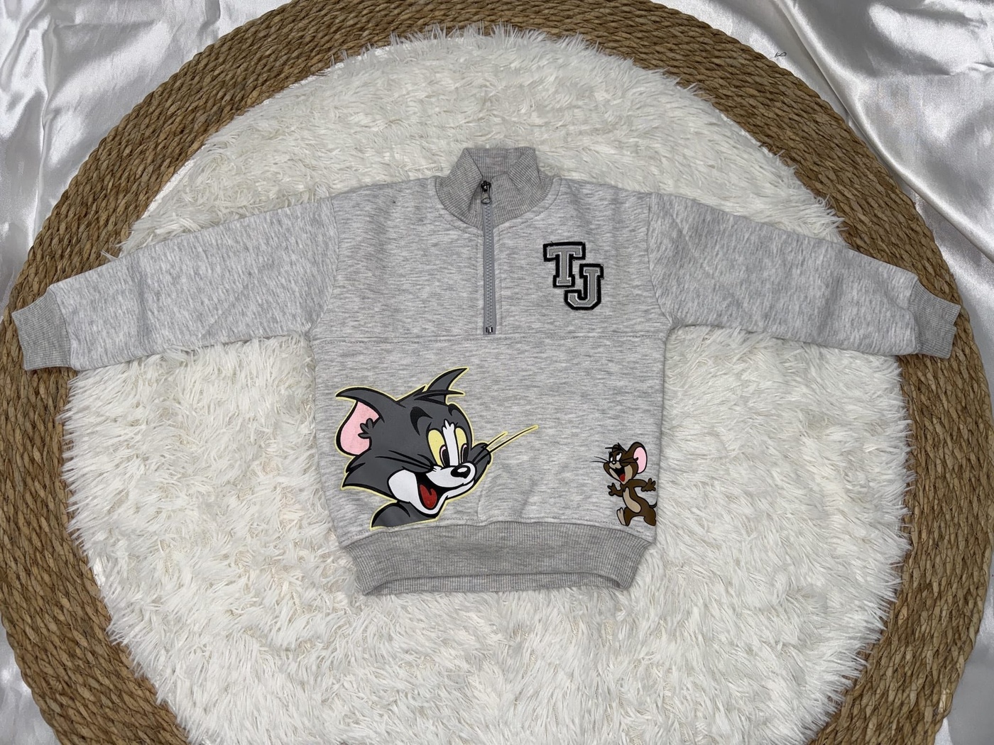 Tom & Jerry Half Zip Set Grey - Boy (Mint Green Cargo Pants)