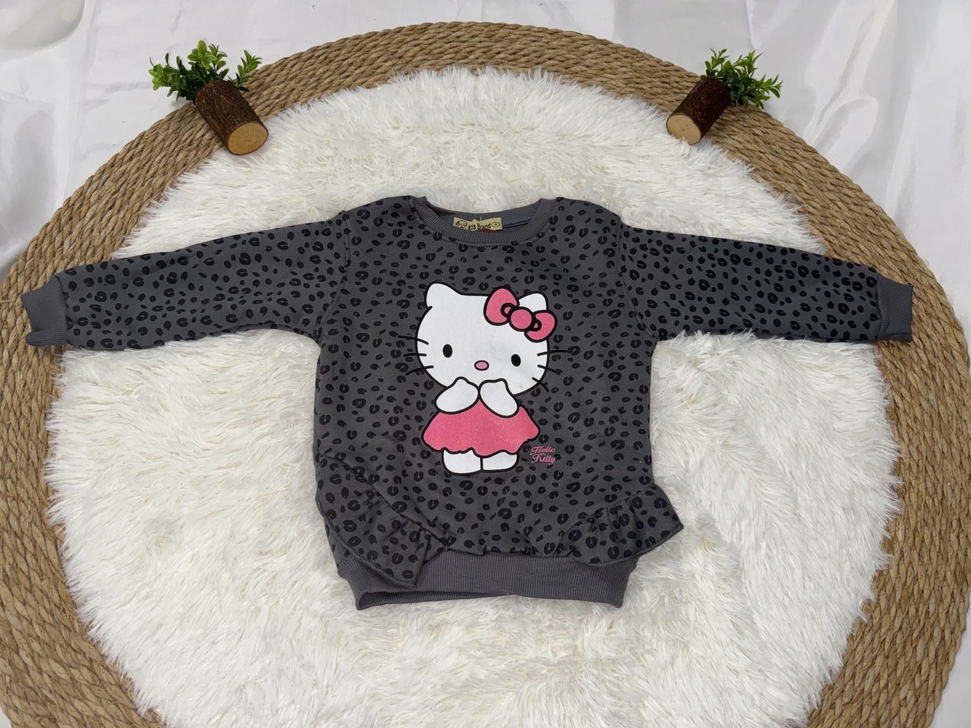 Hello Kitty Leopard Sweatshirt Dark Grey - Girl (All Over Spots)