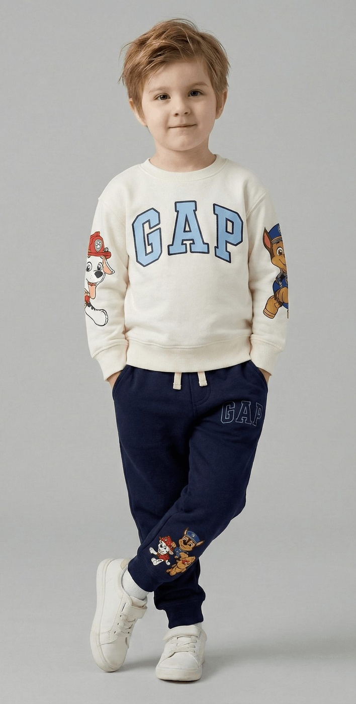 Paw Patrol Set White & Navy - Boy (Chase & Marshall Side Print)