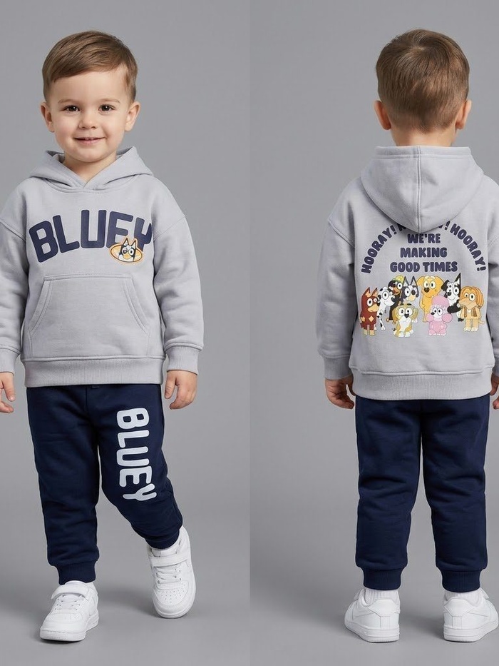 Bluey Grey Hoodie Set - Boy (Back Print)