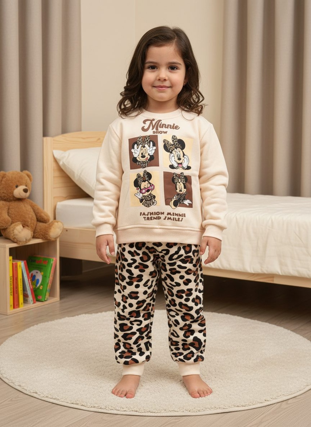 Minnie Mouse Beige Set - Girl (Leopard Pants)