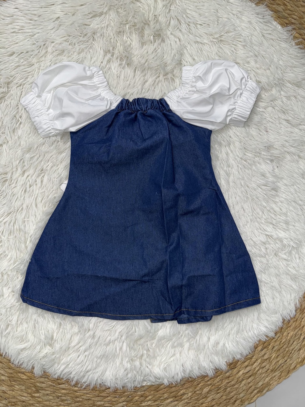 Navy Denim Dress - Girl (White Bow)-10