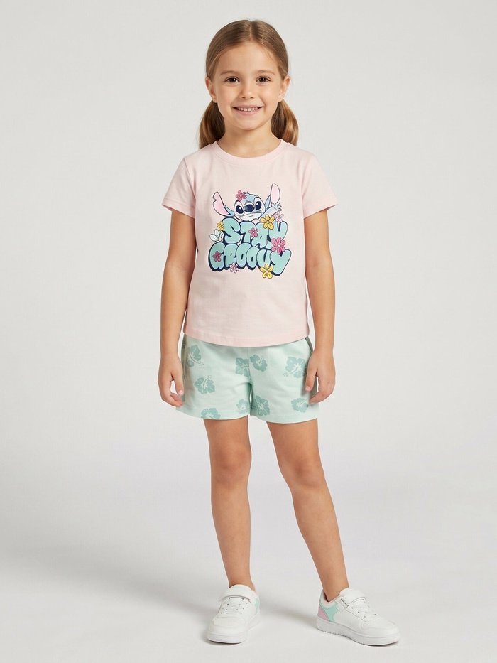 Stitch Pink Shorts Set - Girl (Green Shorts)