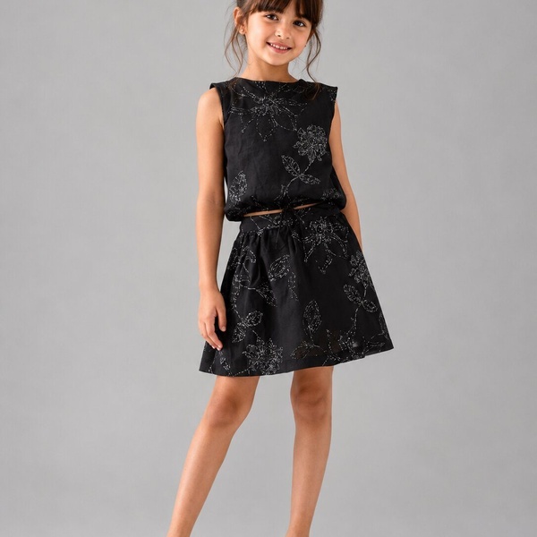 Black Skirt Set - Girl (Floral Skirt)