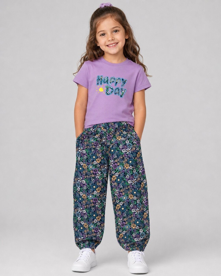 Happy Day Purple Floral Pants Set - Girl (Floral Pants)