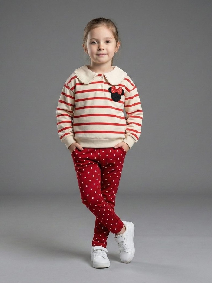 Minnie Mouse Collared Set Cream & Red - For Girls (Polka Dot Pants)