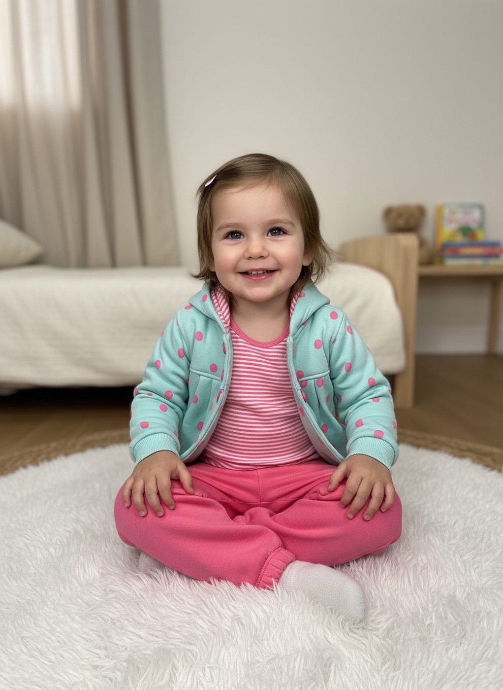 Mint Polka Dot 3-Piece Set - Baby Girl (Pink Striped Onesie)