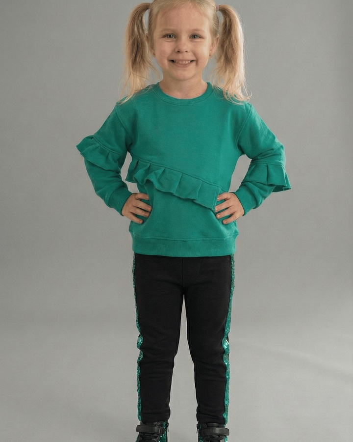 Green Ruffle Set - Girl (Sequin Stripe Pants)