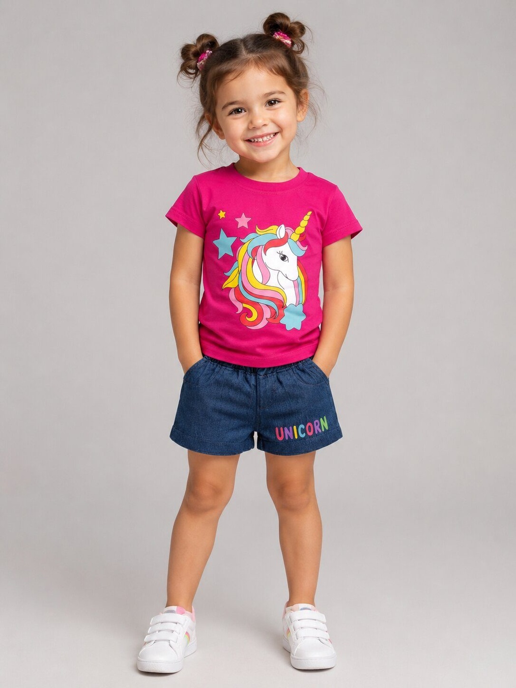Unicorn Pink Shorts Set - Girl (Front Character Graphic)-06