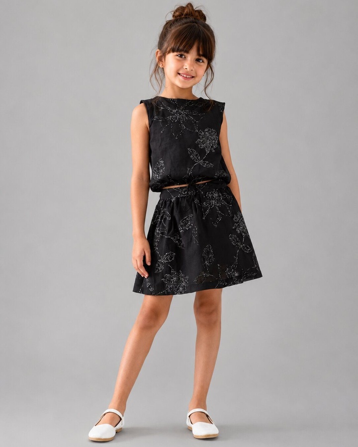 Black Skirt Set - Girl (Floral Skirt)