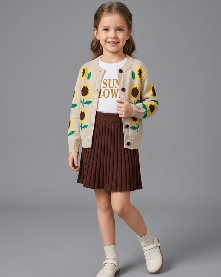 Sunflower 3-Piece Set Beige - Girl ("Sun Flower" Inner Shirt)