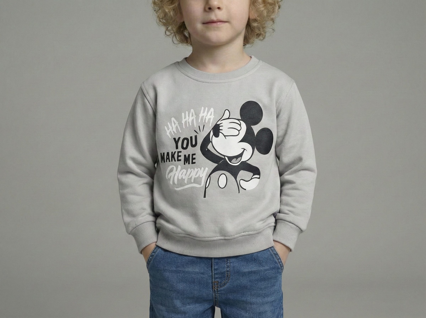 Mickey Mouse Sweatshirt Light Grey - Boy (Covering Eyes Graphic)