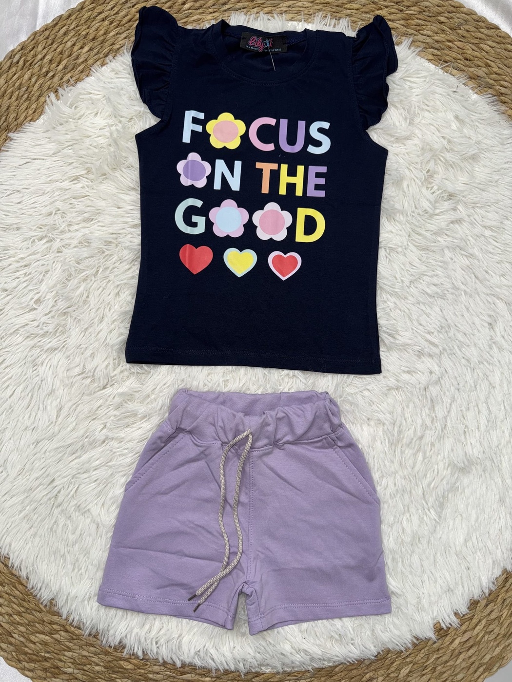 Focus Good Navy Shorts Set - Girl (Text Graphic)-06