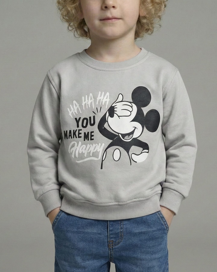 Mickey Mouse Sweatshirt Light Grey - Boy (Covering Eyes Graphic)