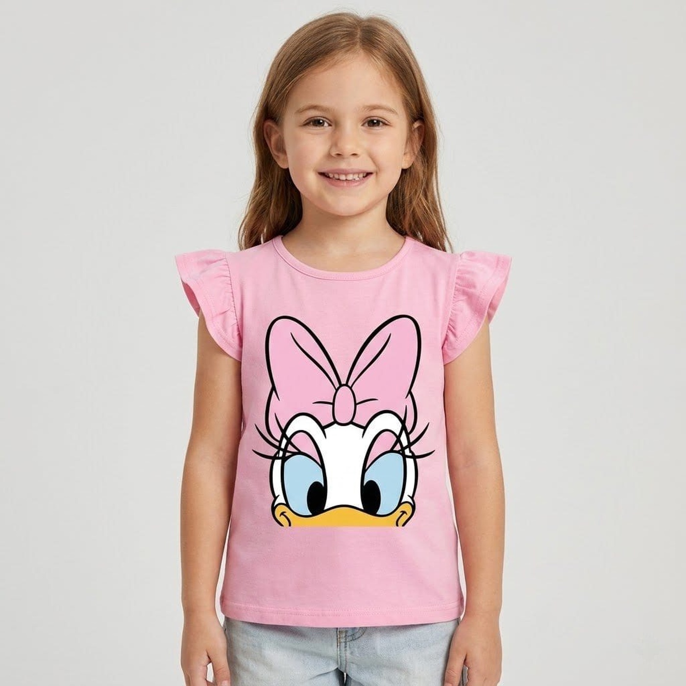 Daisy Duck Pink Ruffle Sleeve Tee - Girl (Face Graphic)-08