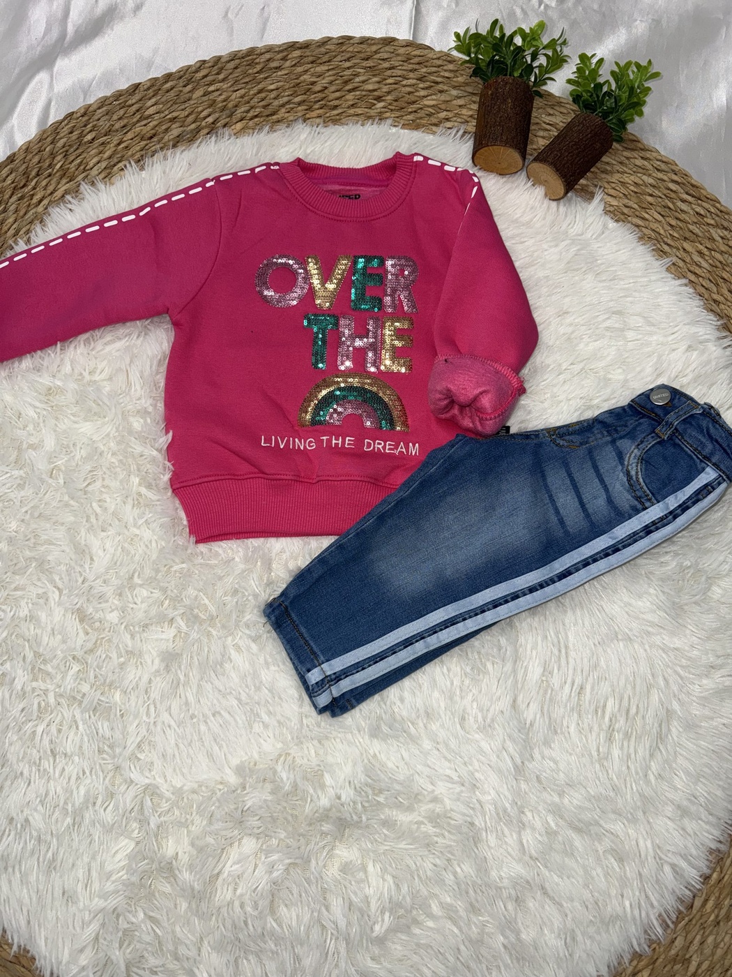 Over The Rainbow Set Pink - Girl (Side Stripe Jeans)