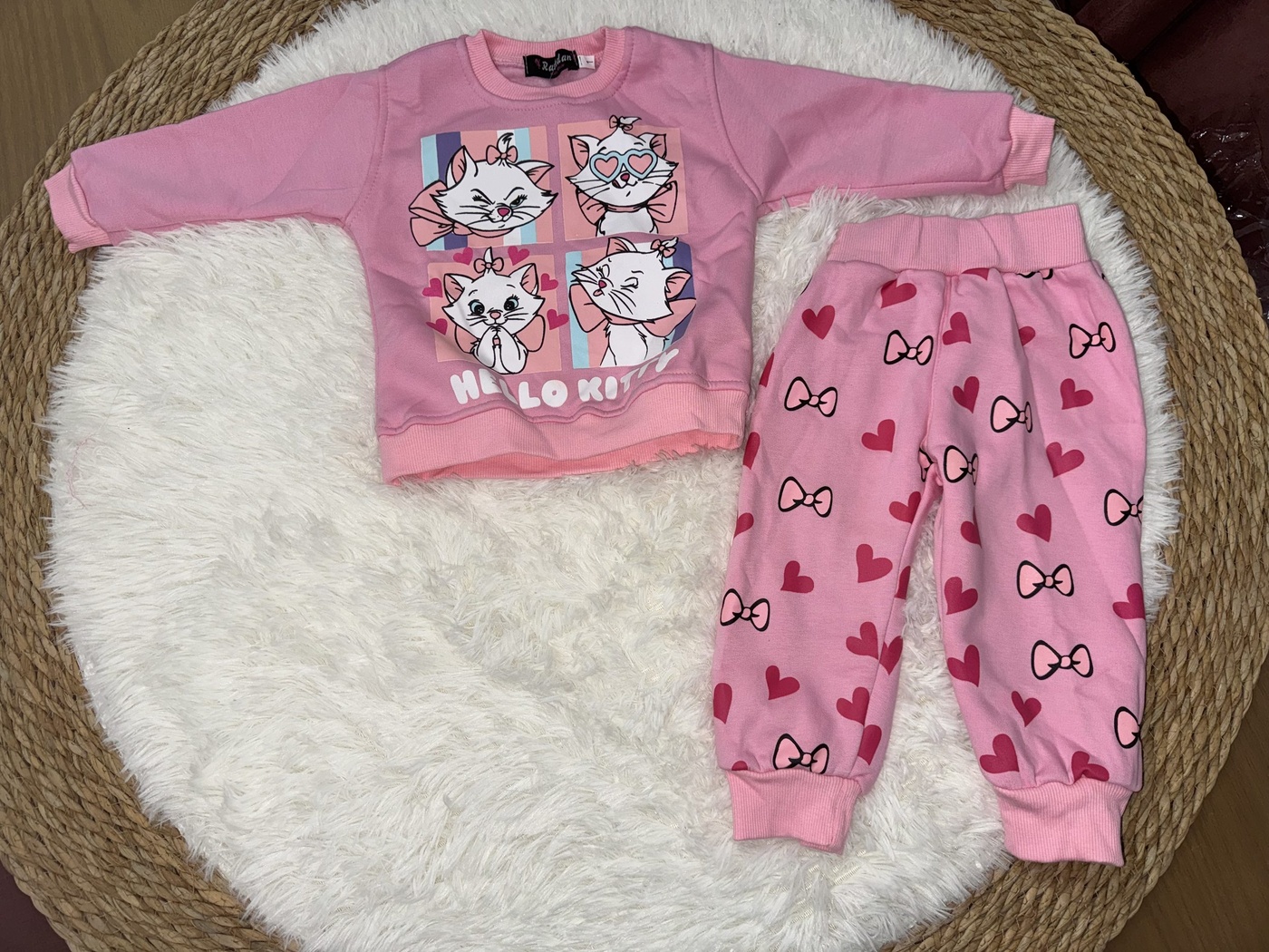 Marie Cat Pink Set - Girl (Bow Print Pants)