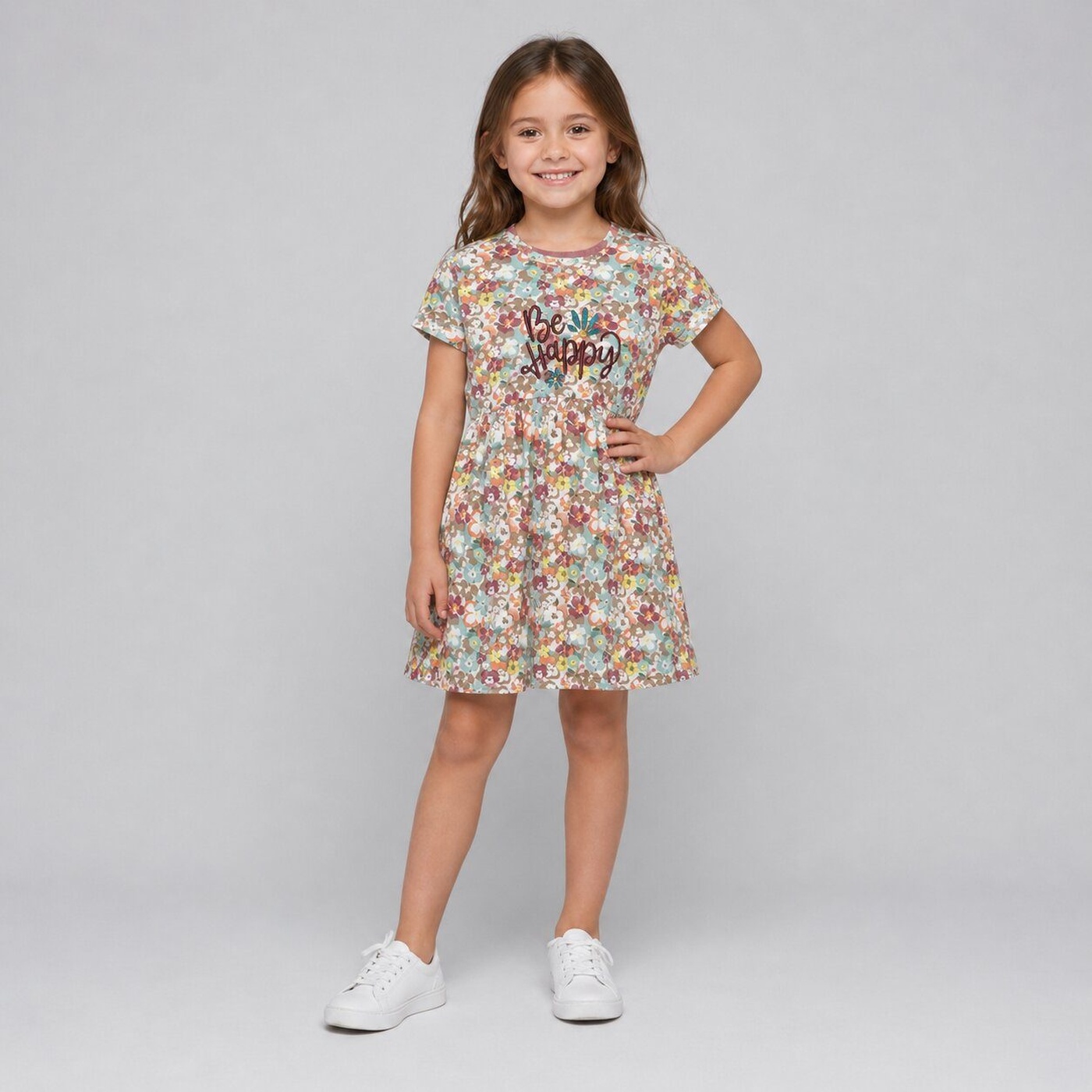 Be Happy Multi-Color Dress - Girl (Floral)-08