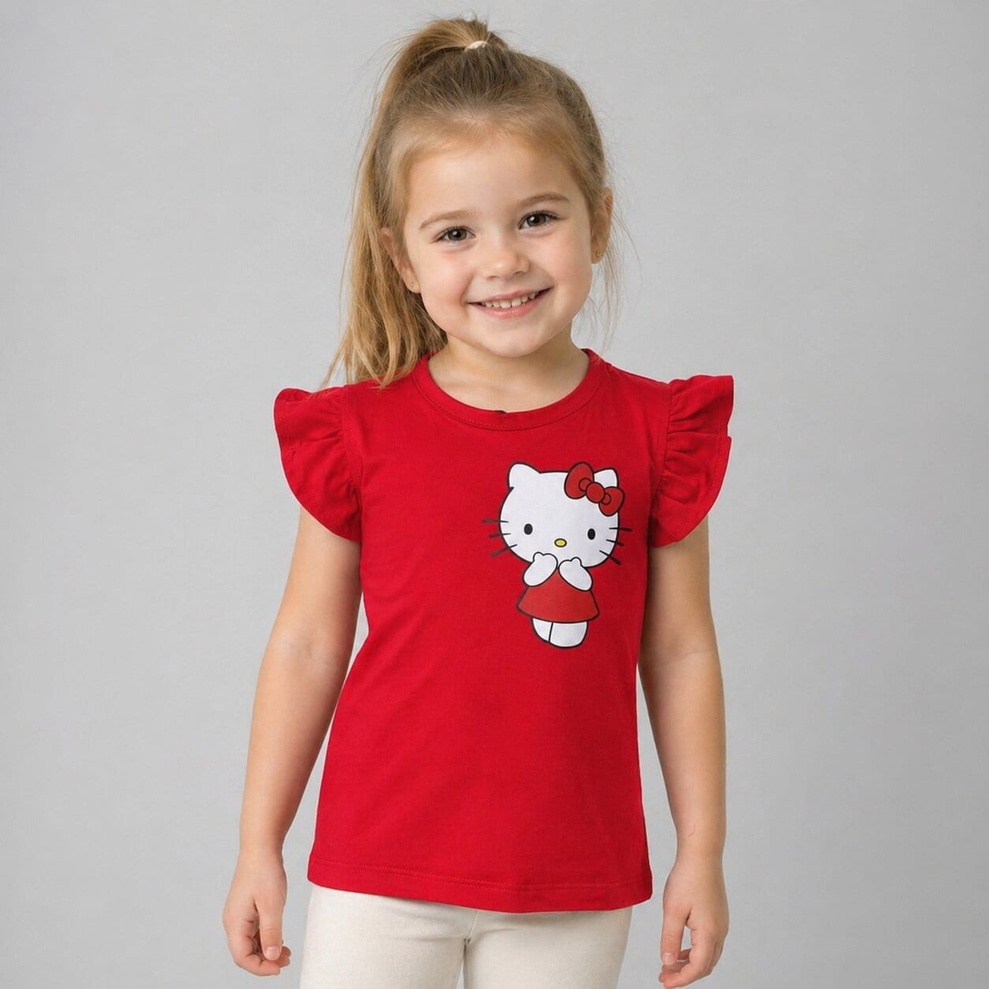 Hello Kitty Red Ruffle Sleeve Tee - Girl (Chest Graphic)-08