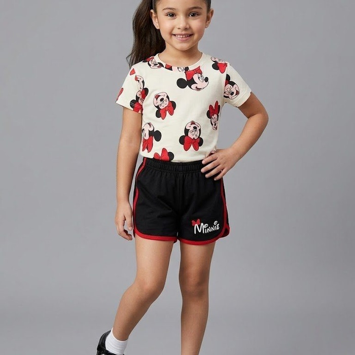 Minnie Mouse Cream Set - Girl (Black Shorts)