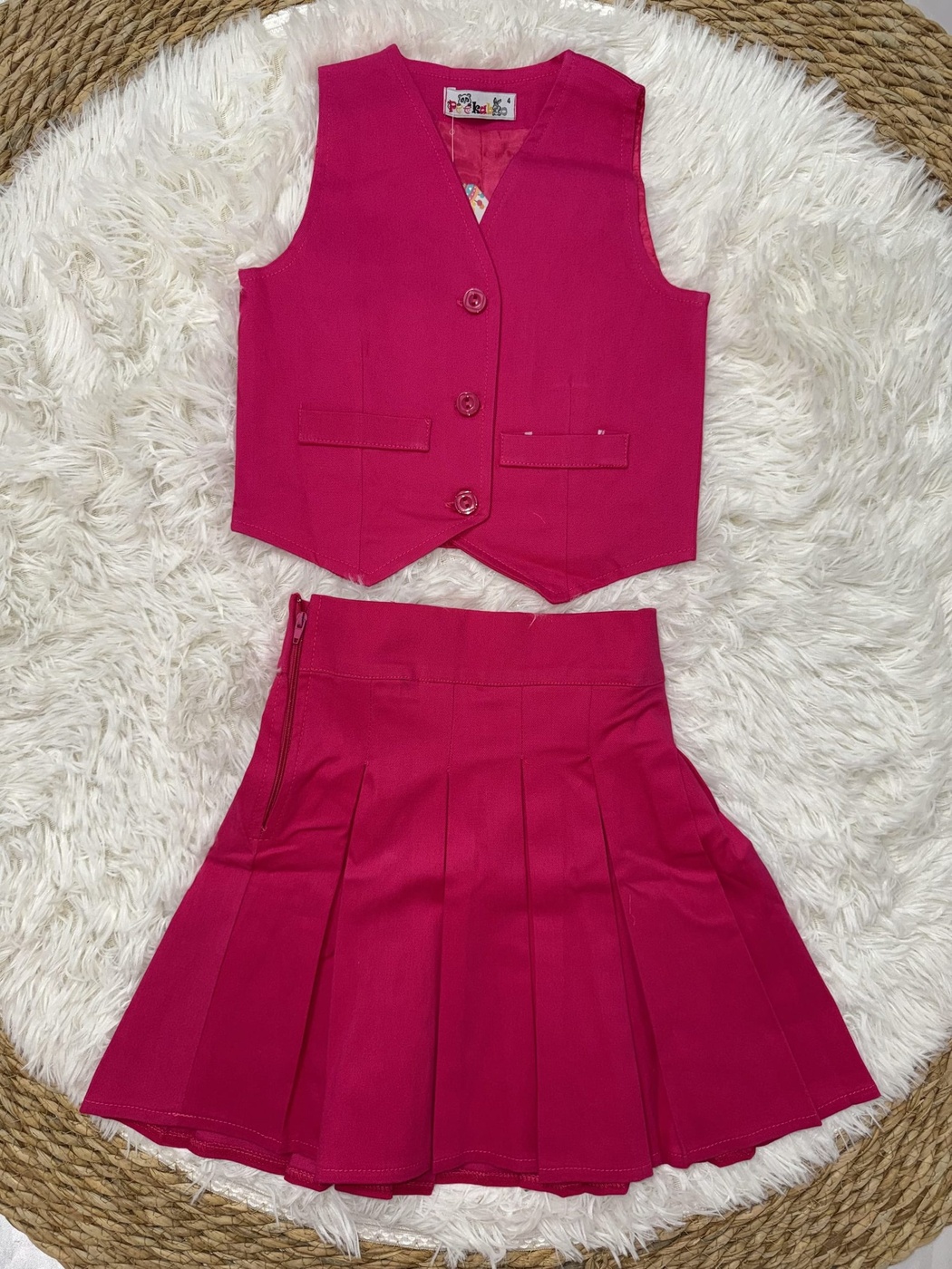 Peekaboo Fuchsia Vest Set - Girl (Pleated Skirt)